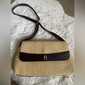 Vintage ETIENNE  AIGNER, NEVER USED! Cream and Brown Crossbody with Leather Trim